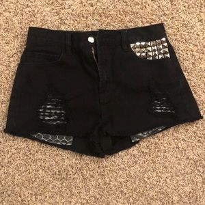 Black high waisted shorts with studs